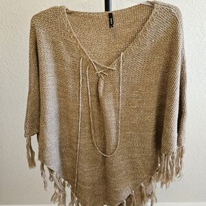 Torrid Tan Knit Poncho with Fringe